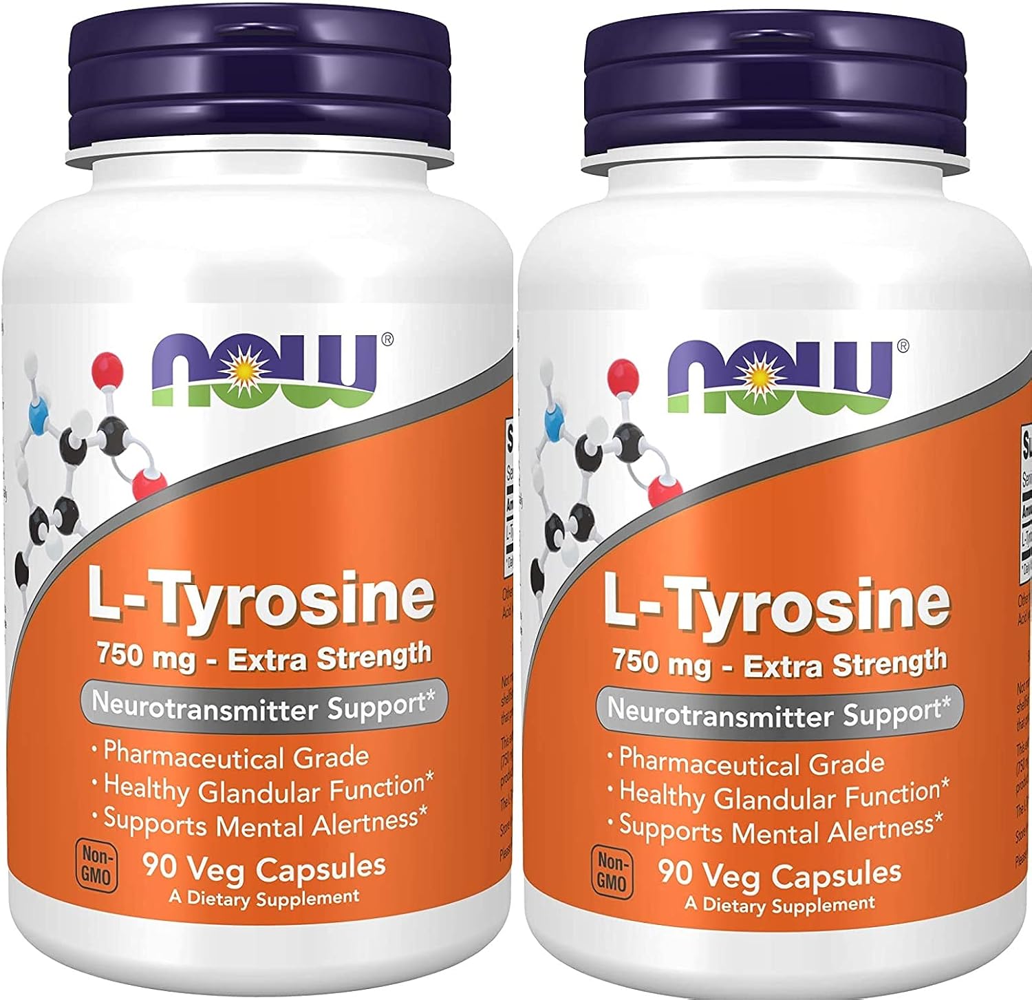 Now Foods L-Tirosina 750 mg, 90 Cápsulas (Pack de 2)