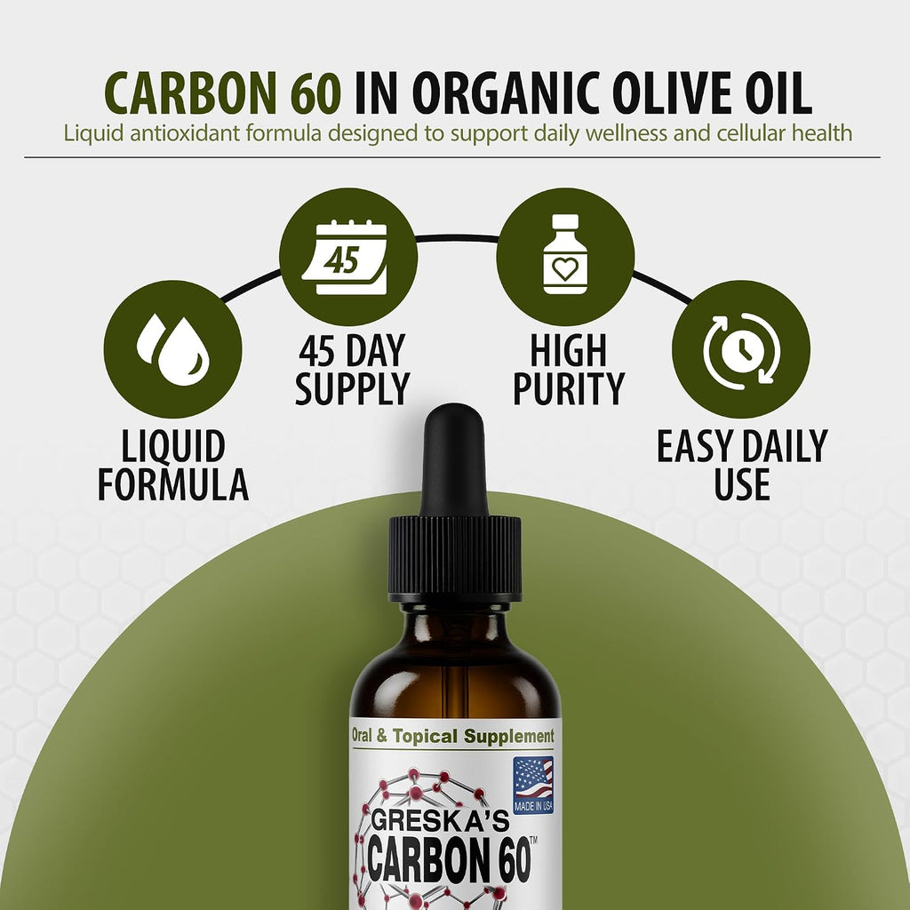 Greska's C60 en Aceite de Oliva Orgánico - Suministro para 45 Días - Fórmula Antioxidante de Carbono 60 sin Disolventes (30 ml)