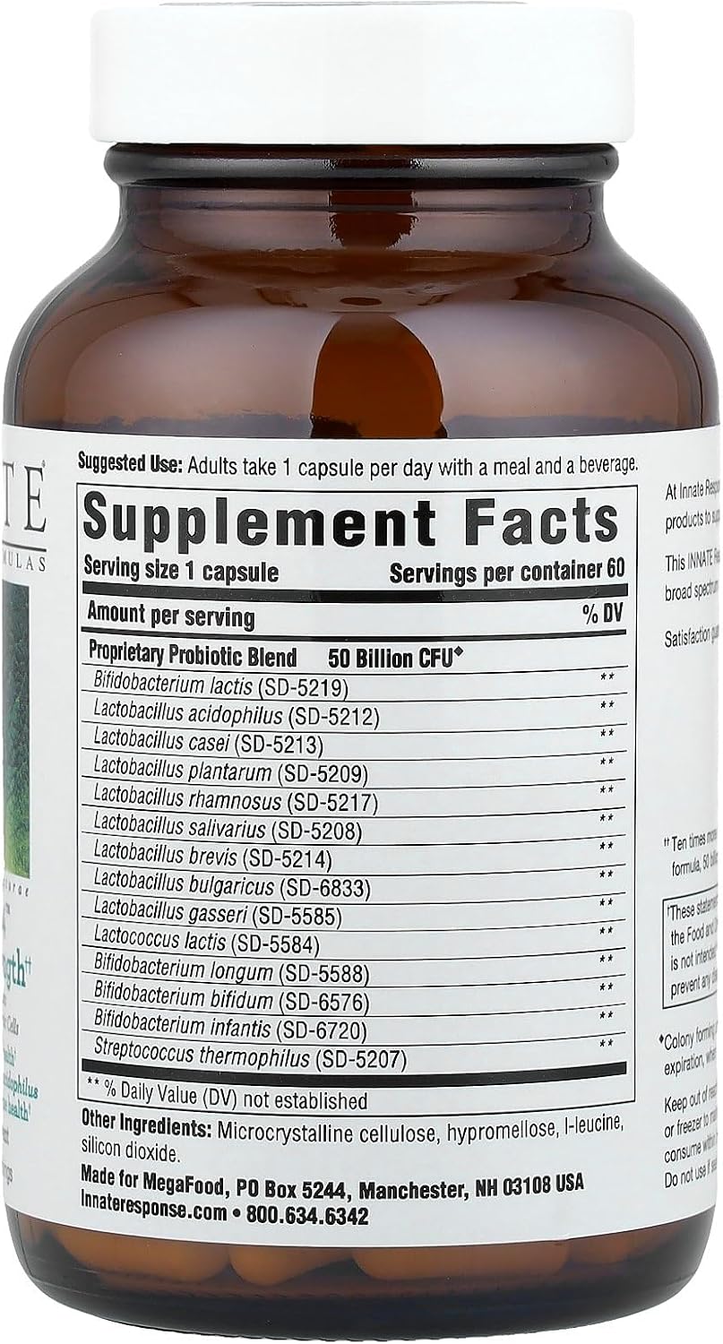 INNATE Response Formulas Flora 50-14 Clinical Strength, Probiótico de 50 Mil Millones UFC, Salud Digestiva e Inmunológica, 60 Cápsulas