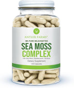 Antler Farms – Complejo de Musgo Marino Puro 130 Cápsulas – Musgo Irlandés Silvestre, Bladderwrack y Raíz de Bardana – Mezcla Potente para el Bienestar, Vegano, Sin Gluten, Soja ni Lácteos