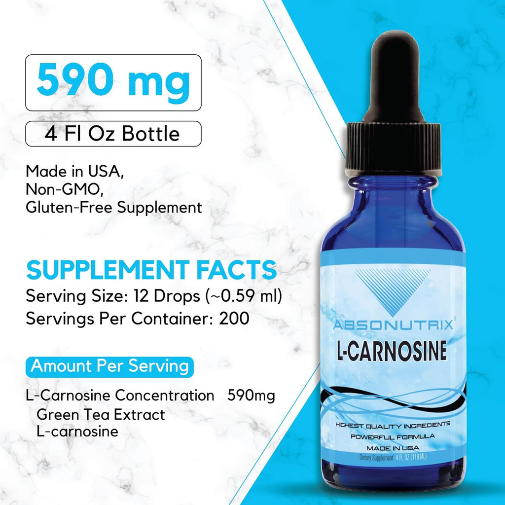 Absonutrix L-Carnosina - 583 mg, 118 ml (4 oz) - 200 Servings, Gotas Líquidas de Alta Biodisponibilidad