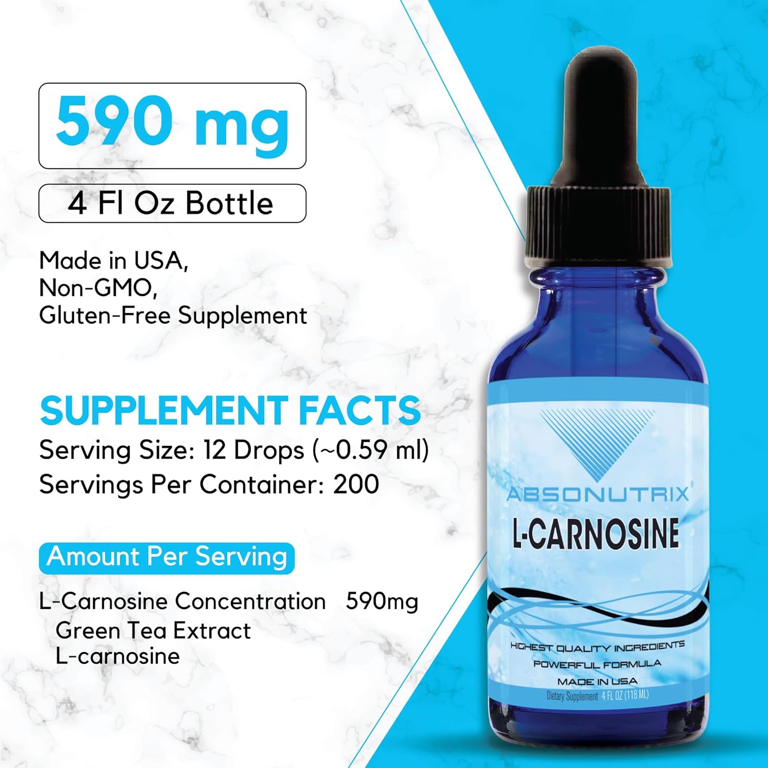 Absonutrix L-Carnosina - 583 mg, 118 ml (4 oz) - 200 Servings, Gotas Líquidas de Alta Biodisponibilidad