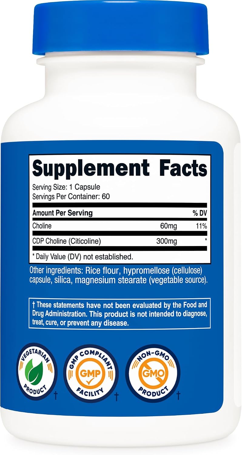 Nutricost CDP Colina (Citicolina) 300mg, 60 Cápsulas Vegetarianas