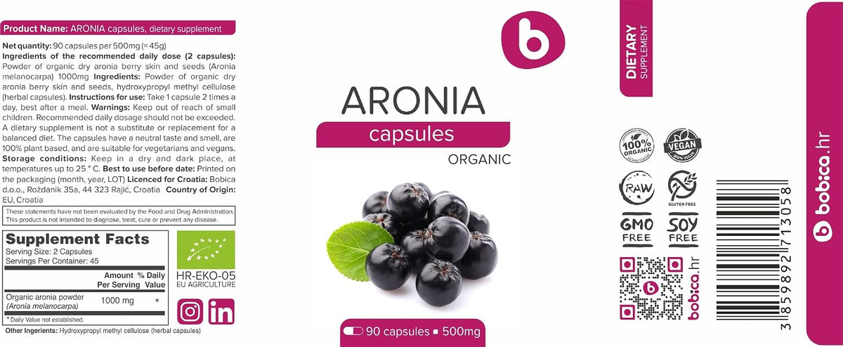 Cápsulas de Aronia Ecológica – Chokeberry Negro – 500 mg, 90 Cápsulas Veganas – Image 8