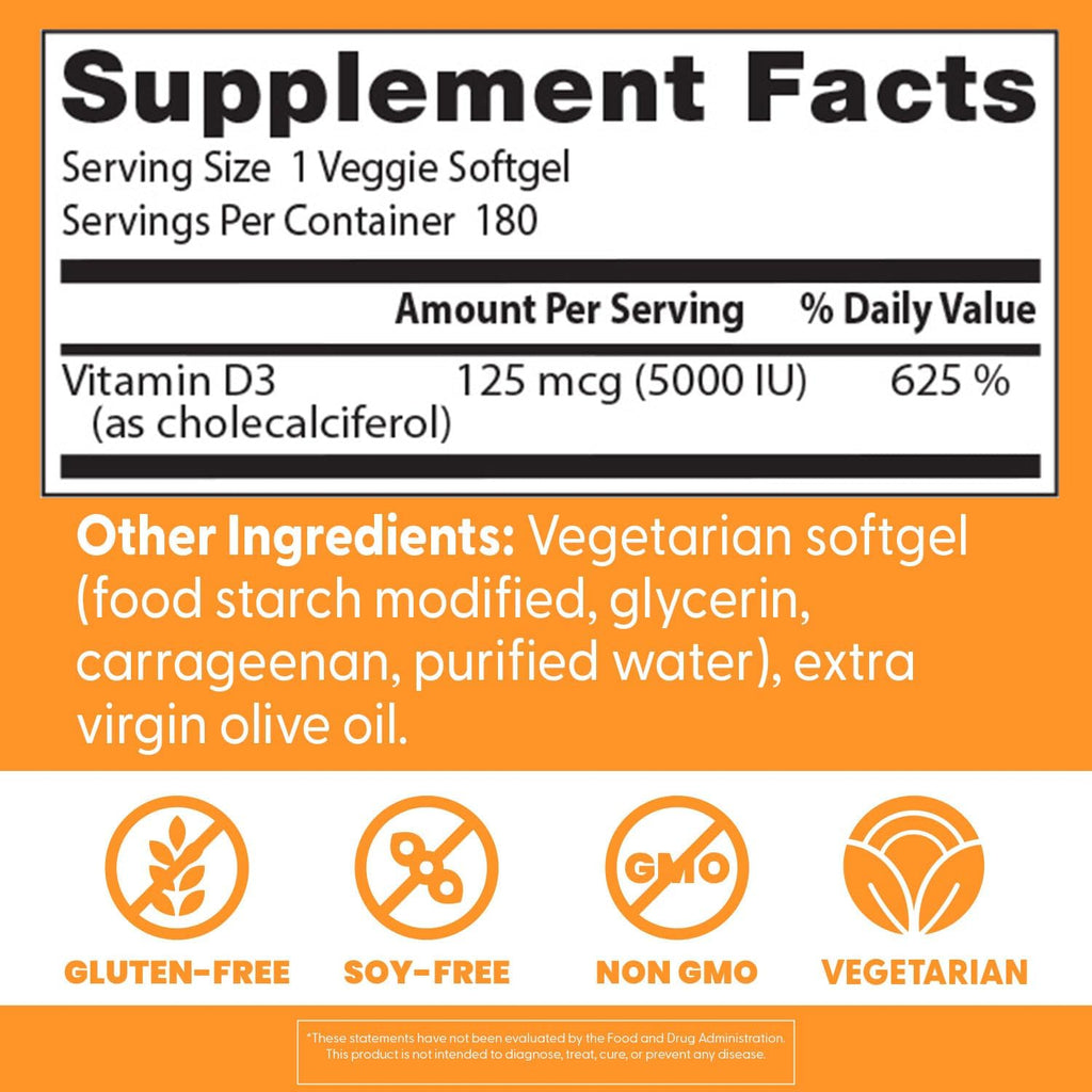 Doctor's Best Vitamina D3 5000 UI Softgels - 180 Cápsulas Vegetarianas