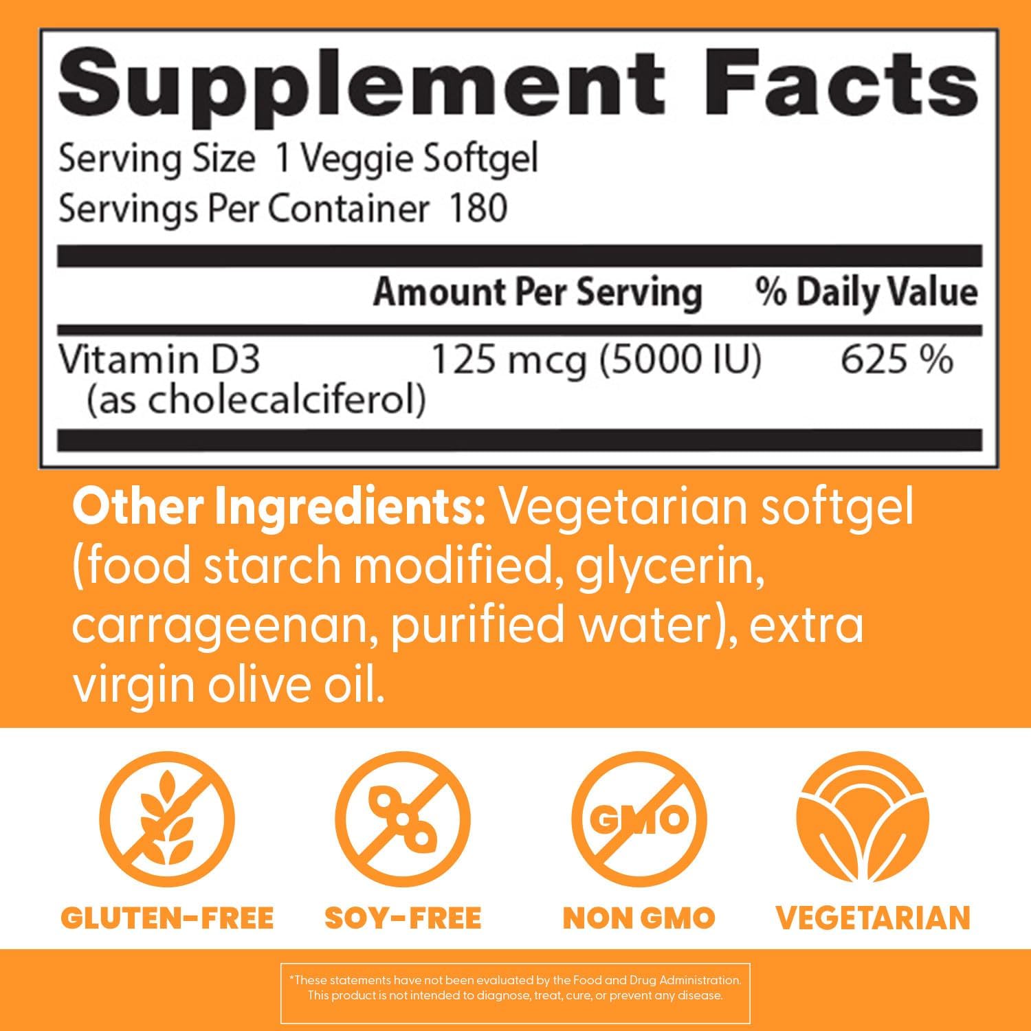 Doctor's Best Vitamina D3 5000 UI Softgels - 180 Cápsulas Vegetarianas