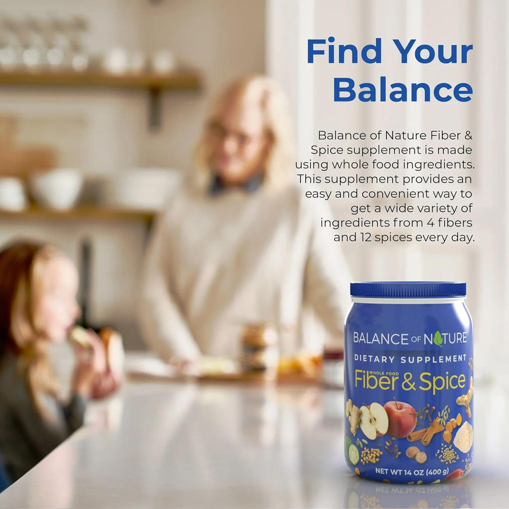 Balance of Nature Fiber & Spice - Cáscara de Psyllium, Semilla de Lino, Cúrcuma y Manzana - 30 Dosis