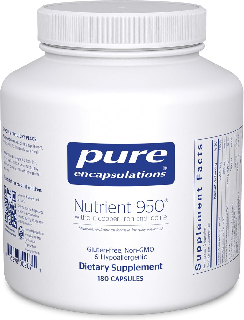 Pure Encapsulations Nutrient 950 Sin Cobre, Hierro y Yodo - 180 Cápsulas