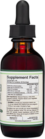 Double Wood Supplements Complejo B Líquido - 2 Meses de Suministro - Máxima Absorción - B3, B6, B7 (Biotina), B9 y Vitamina B12 - Sabor Cereza - 60 ml