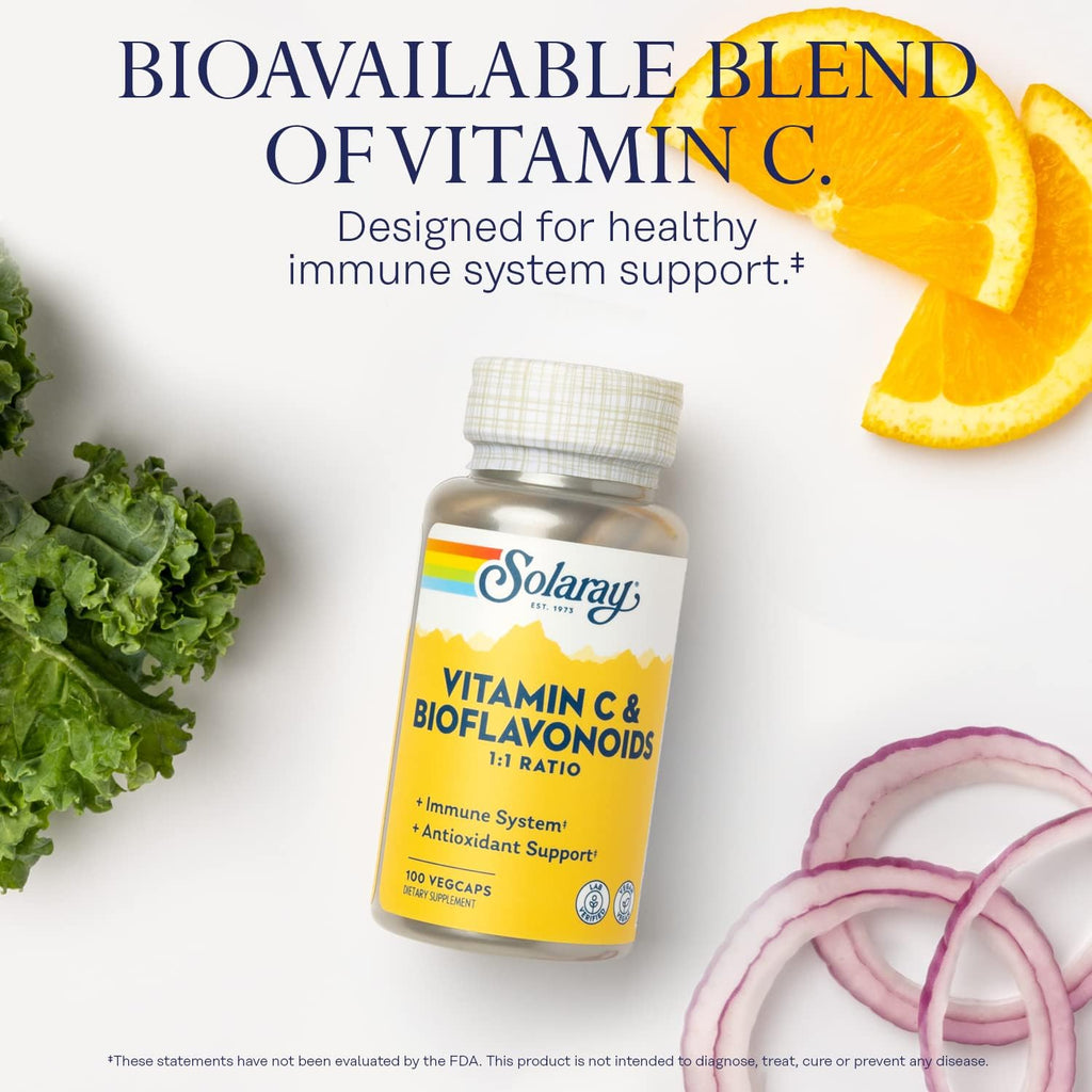 SOLARAY Vitamina C 500mg con Bioflavonoides Cítricos, 1:1 - 100 Cápsulas Veganas