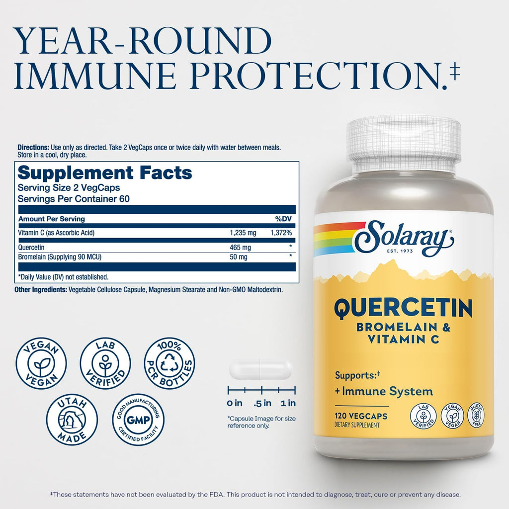 SOLARAY QBC Plex - Quercetin, Bromelain & Vitamin C - 120 Vegan Capsules