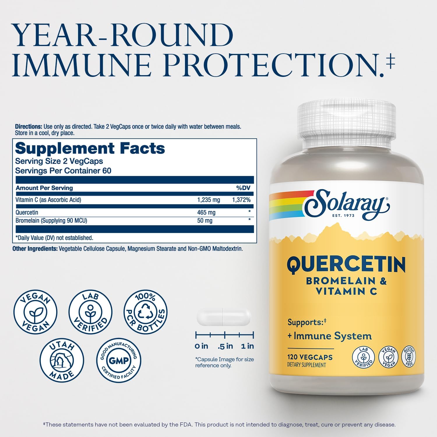 SOLARAY QBC Plex - Quercetin, Bromelain & Vitamin C - 120 Vegan Capsules