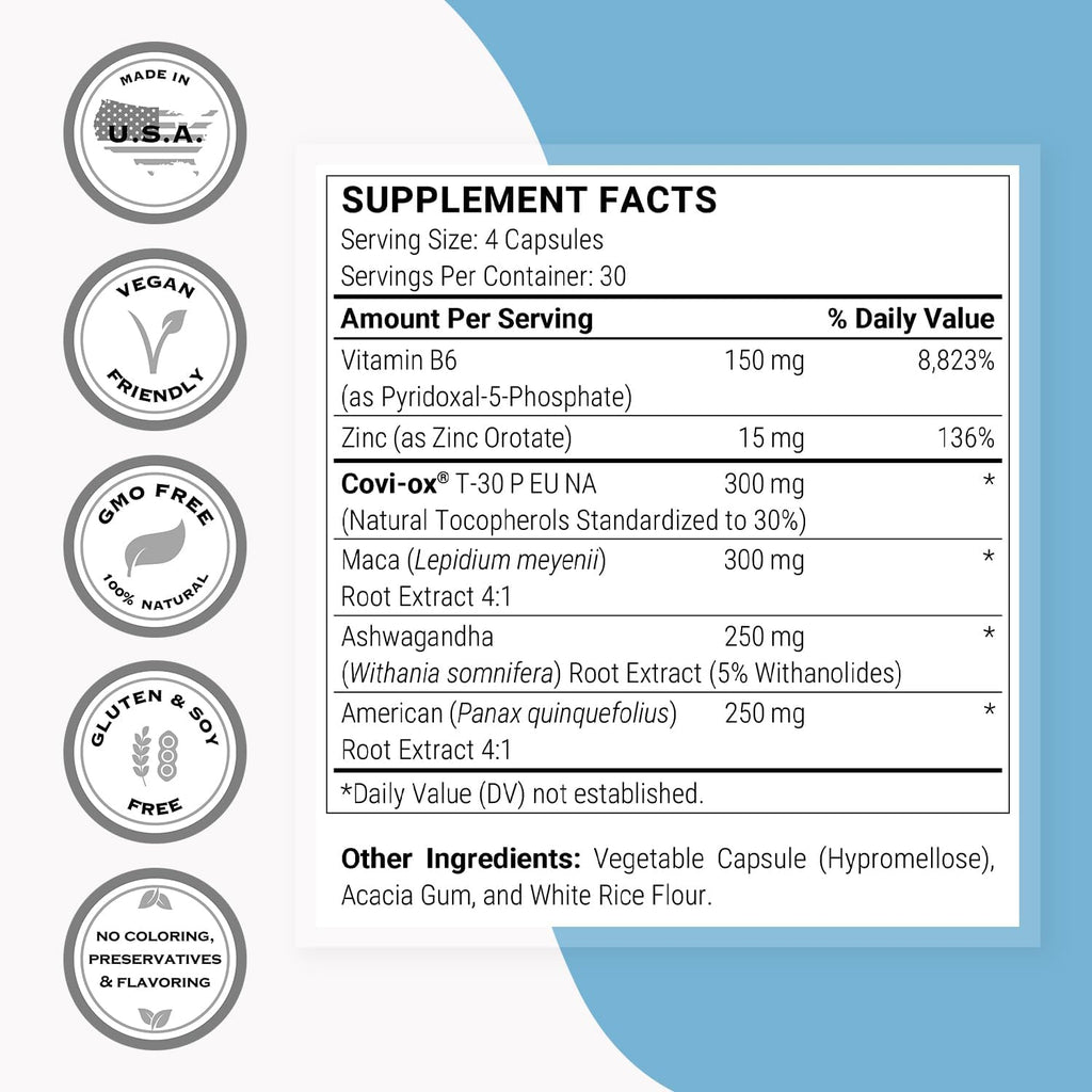 Supersmart - Suplemento Natural Anti Prolactina con P5P Vitamina B6, Mucuna Pruriens, Maca, Ashwagandha - 120 Cápsulas Vegetales