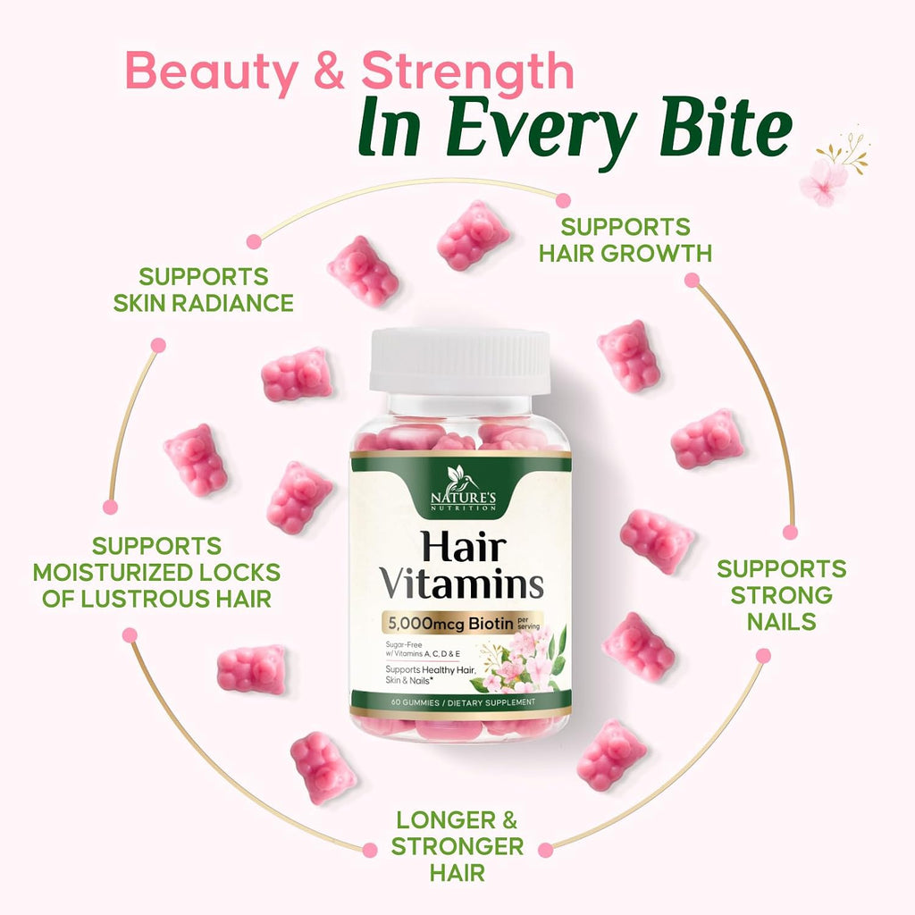 Gominolas de Biotina 5000 mcg con Vitaminas E y C - Nature's Nutrition