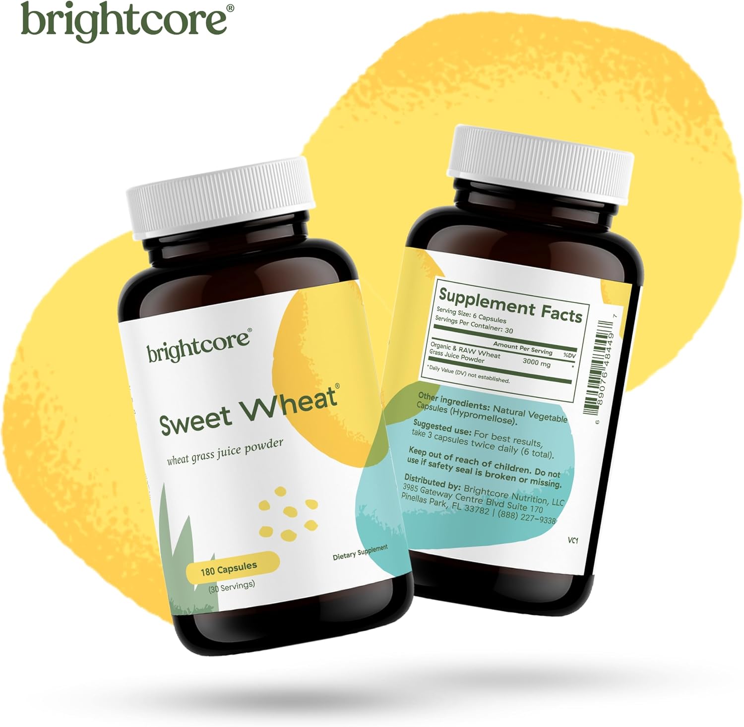 Brightcore Nutrition Sweet Wheat - 180 Cápsulas de Jugo de Trigo Joven con Enzimas Digestivas