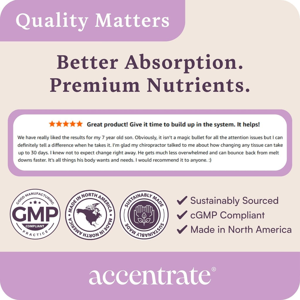 Accentrate Suplemento Cerebral Infantil | Omega-3 + Vitaminas B Metiladas
