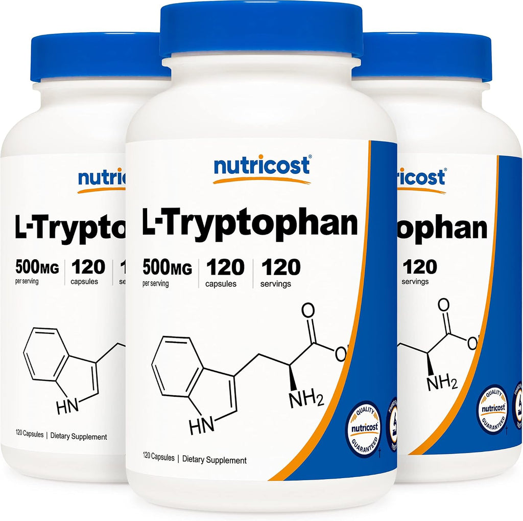 Nutricost L-Tryptophan 500mg, 120 Capsules - with BioPerine, Gluten-Free, Non-GMO
