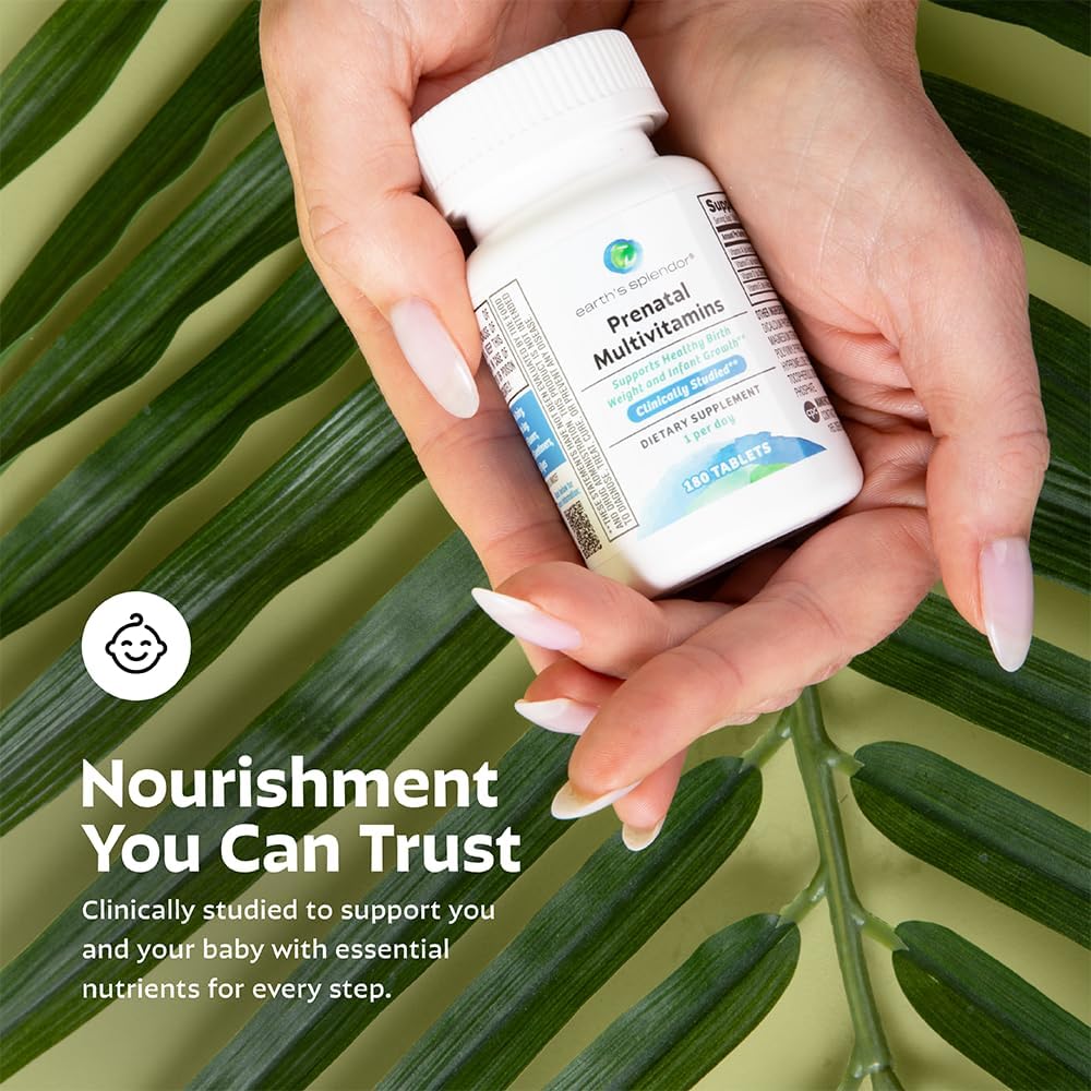 Earth's Splendor Prenatal Multivitamin - Complejo Prenatal con Ácido Fólico, Hierro y Calcio - 180 Comprimidos