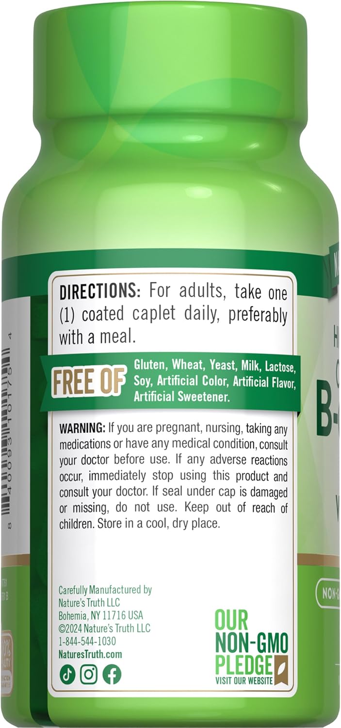 Nature's Truth Complejo B + Vitamina C | 100 Comprimidos | Vegano, No-GMO y Sin Gluten