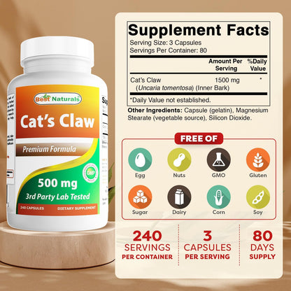Best Naturals Uña de Gato 500 mg, 240 Cápsulas – Image 2
