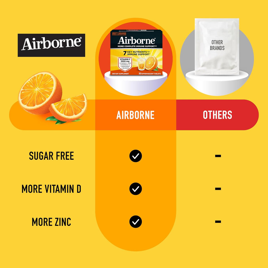 Airborne Comprimidos Efervescentes para el Sistema Inmunitario, Sabor Naranja - 30 unidades