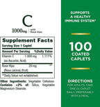 Nature's Bounty Vitamina C + Escaramujo, Apoyo Inmunológico, 1000 mg, Comprimidos Recubiertos, 100 Unidades - Paquete de 2