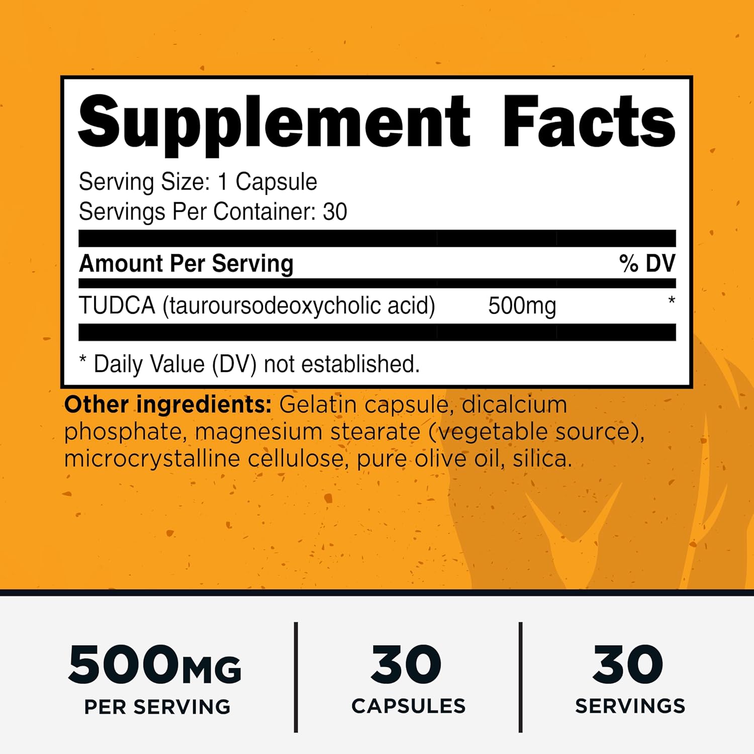 Primal TUDCA 500 mg - 30 Cápsulas - Suplemento de Ácido Taurodesoxicólico - Sin Gluten, No Transgénico