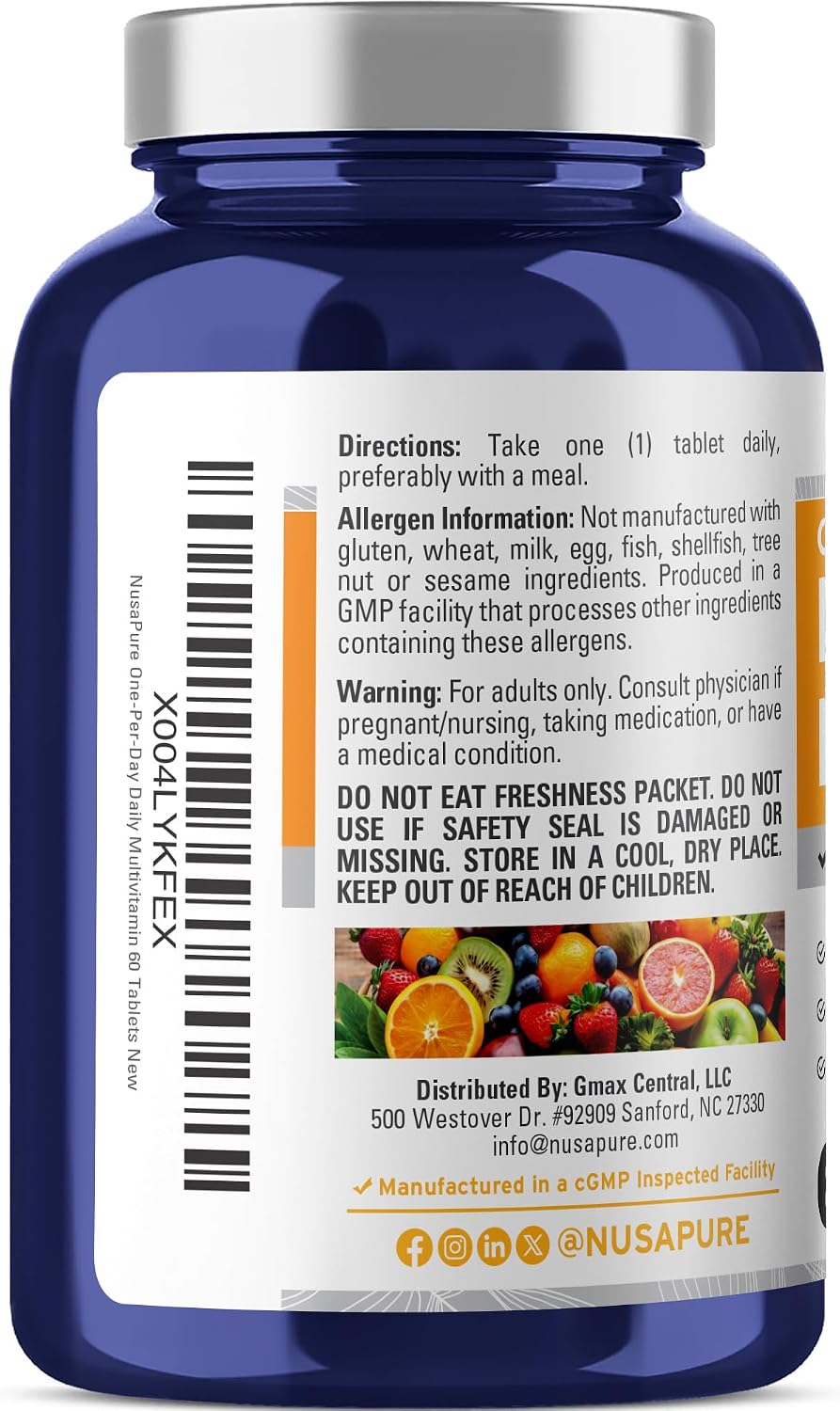 NusaPure Multivitamínico Diario - 60 Comprimidos - Apto para Vegetarianos y Veganos - No OGM