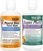 Vital Earth Minerals Detox y Bienestar – Mezcla de Minerales Fúlvicos y Húmicos con Más de 70 Minerales Traza + Super Multi, Multivitamínico Líquido, 2×946 ml