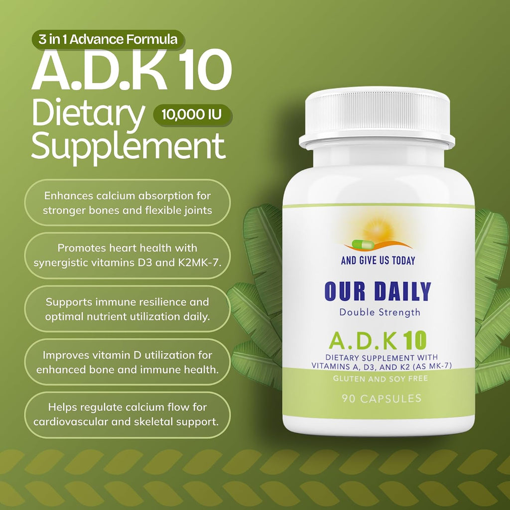 Daily Vites ADK10, Suplemento de Vitaminas A, D3 y K2-MK7, 180 Cápsulas (2 Envases de 90)