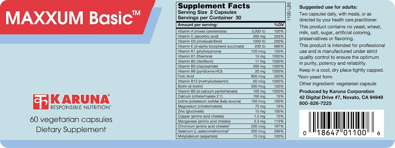 Karuna MAXXUM Basic - Complejo Multivitamínico y Mineral, 60 Cápsulas Vegetarianas
