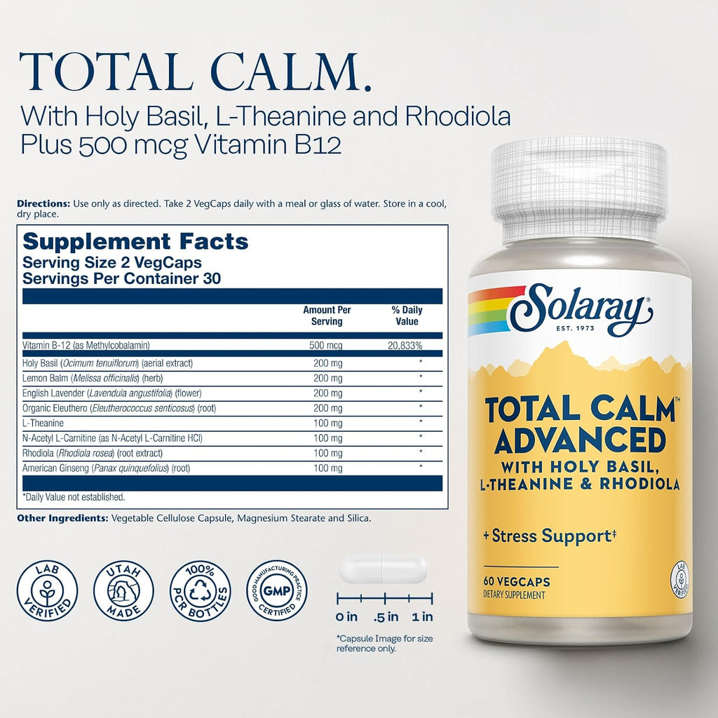 SOLARAY Total Calm Advanced - Calming Complex with Adaptogenic Herbs and Vitamin B12