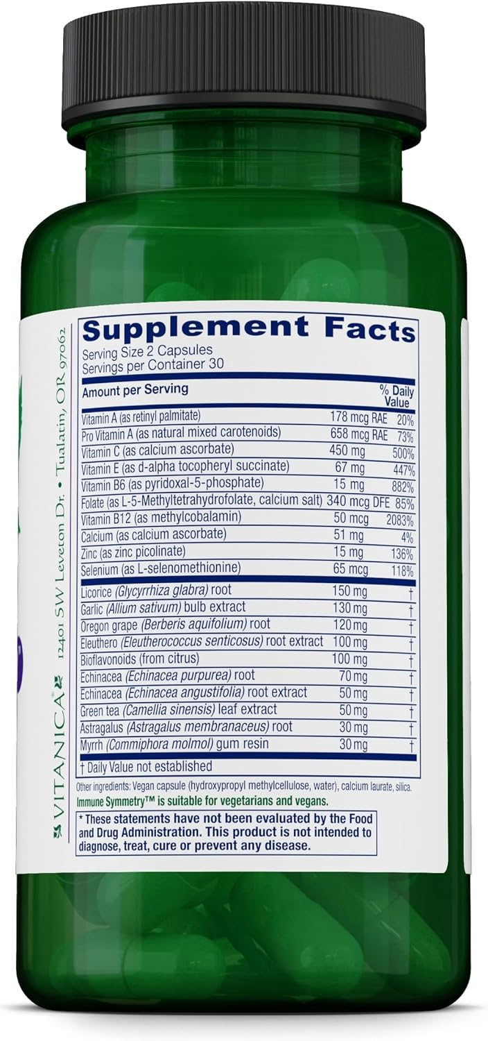 Vitanica Immune Symmetry - Immune Support Supplement with Vitamins A, C and B6 - 60 Vegan Capsules