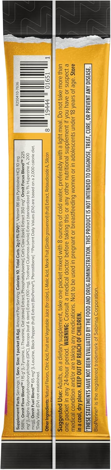ONNIT Alpha BRAIN Instant Mezcla para Bebida de Apoyo Cognitivo, Sabor BlackBerry Lemonade, 30 Sobres de 3.7 g