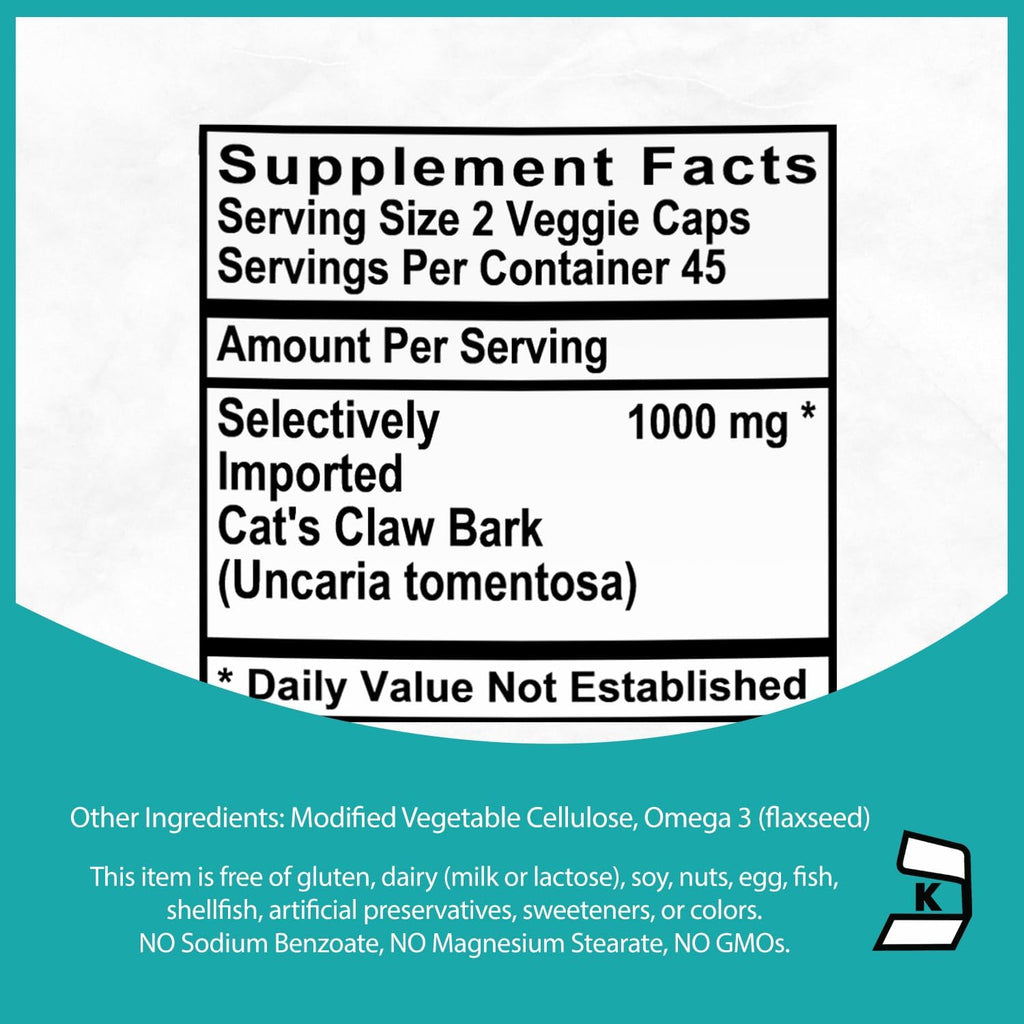Uña de Gato (Uncaria Tomentosa) 500mg - Cápsulas Kosher - Suplemento Natural