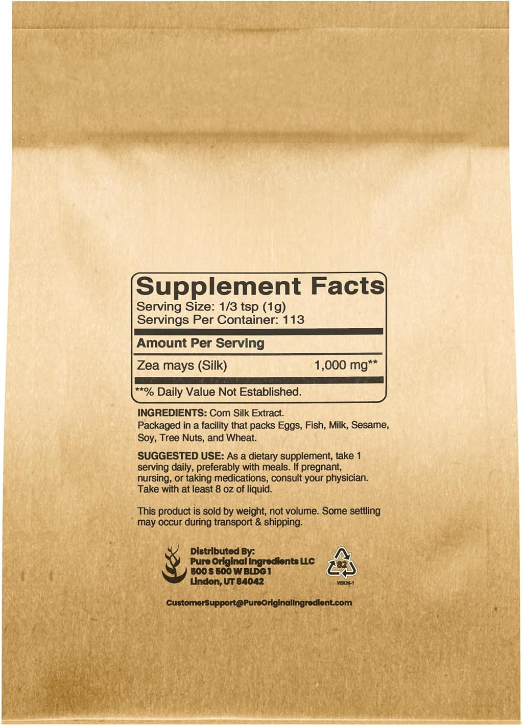 Pure Original Ingredients Extracto de Seda de Maíz (113 g), Siempre Puro, Sin Aditivos