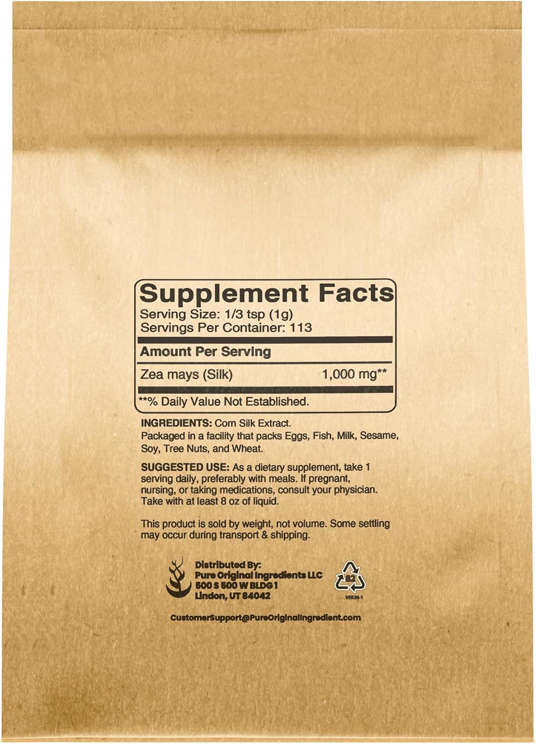 Pure Original Ingredients Extracto de Seda de Maíz (113 g), Siempre Puro, Sin Aditivos