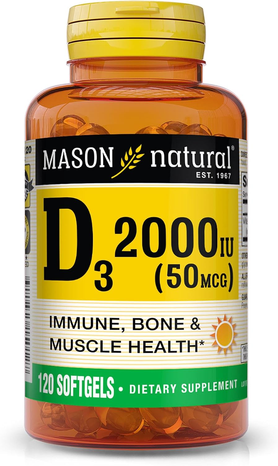 Mason Natural Vitamina D3 2.000 UI Ultra Strength, 120 Cápsulas Blandas
