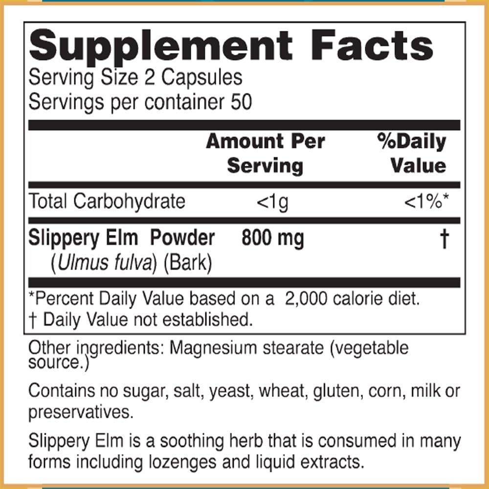 Baar Nature's Blessing Olmo Resbaladizo (Slippery Elm) Cápsulas, 400 mg, 100 unidades