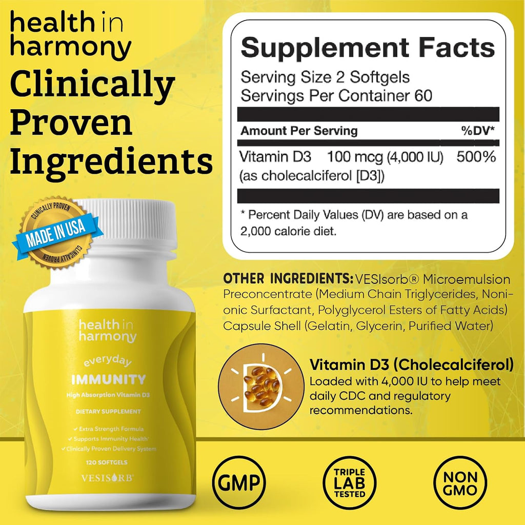 Everyday Immunity Vitamina D3 4000 IU - 60 Cápsulas Blandas con VESIsorb®