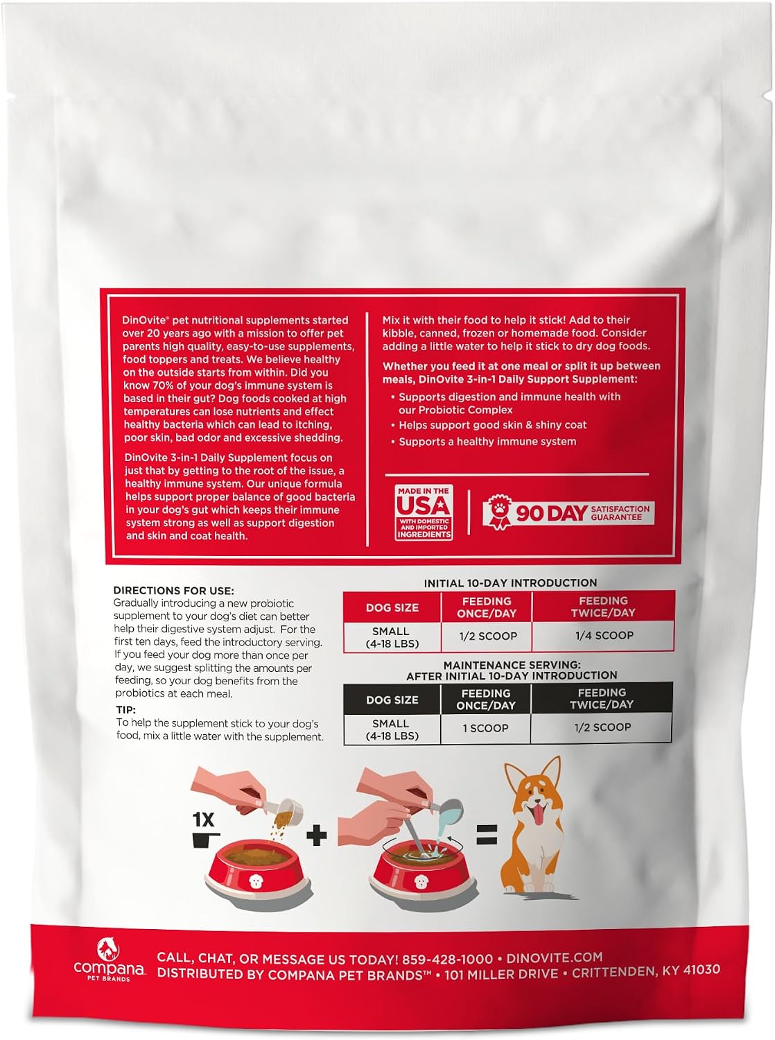 Dinovite Probióticos para Perros Pequeños – Polvo para Salud Digestiva y Piel con Omega-3, 90 Dosis