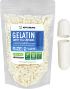 XPRS Nutra Cápsulas Vacías de Gelatina Tamaño 2 - 500 Unidades - Cápsulas de Gelatina Bovinas para Rellenar Suplementos