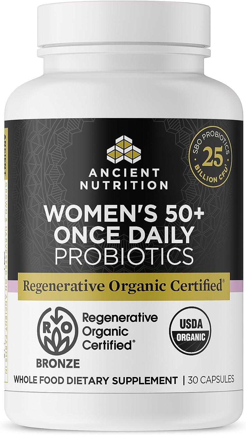 Ancient Nutrition Probióticos para Mujeres 50+ - Certified Organic Regenerative - 25 Billion CFUs - 30 Cápsulas