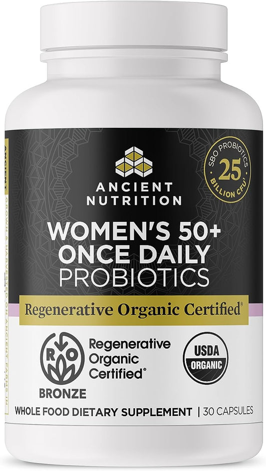 Ancient Nutrition Probióticos para Mujeres 50+ - Certified Organic Regenerative - 25 Billion CFUs - 30 Cápsulas