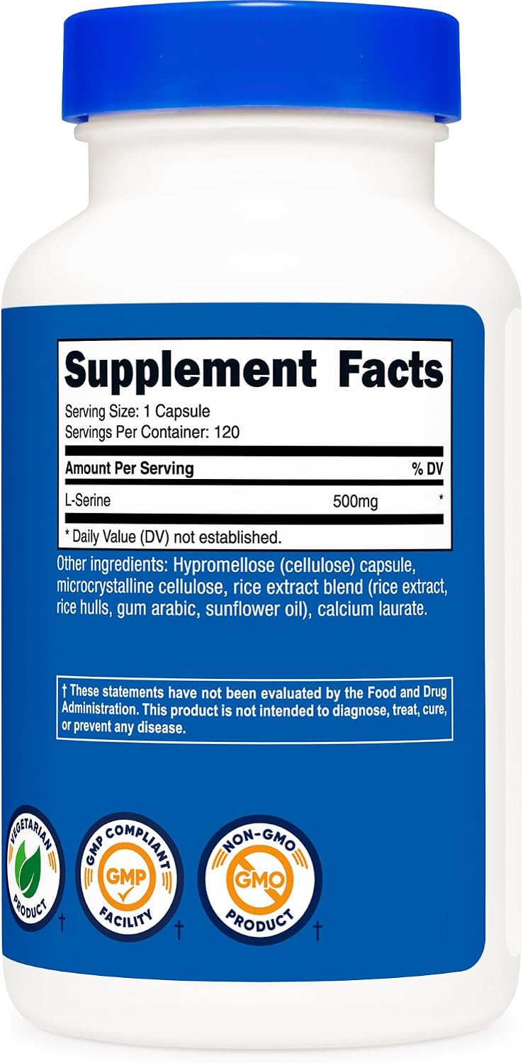 Nutricost L-Serina 500mg, 120 Cápsulas - Sin OGM, Sin Gluten, Cápsulas Vegetarianas
