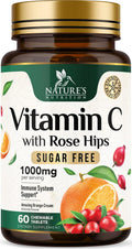 Vitamina C 1000 mg por ración Masticable - Sin Azúcar - Antioxidantes Extra - Suplemento Natural con Vitamina C y Escaramujo - Sabor Naranja - 60 Comprimidos
