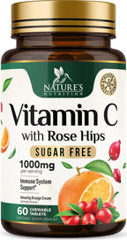 Vitamina C 1000 mg por ración Masticable - Sin Azúcar - Antioxidantes Extra - Suplemento Natural con Vitamina C y Escaramujo - Sabor Naranja - 60 Comprimidos