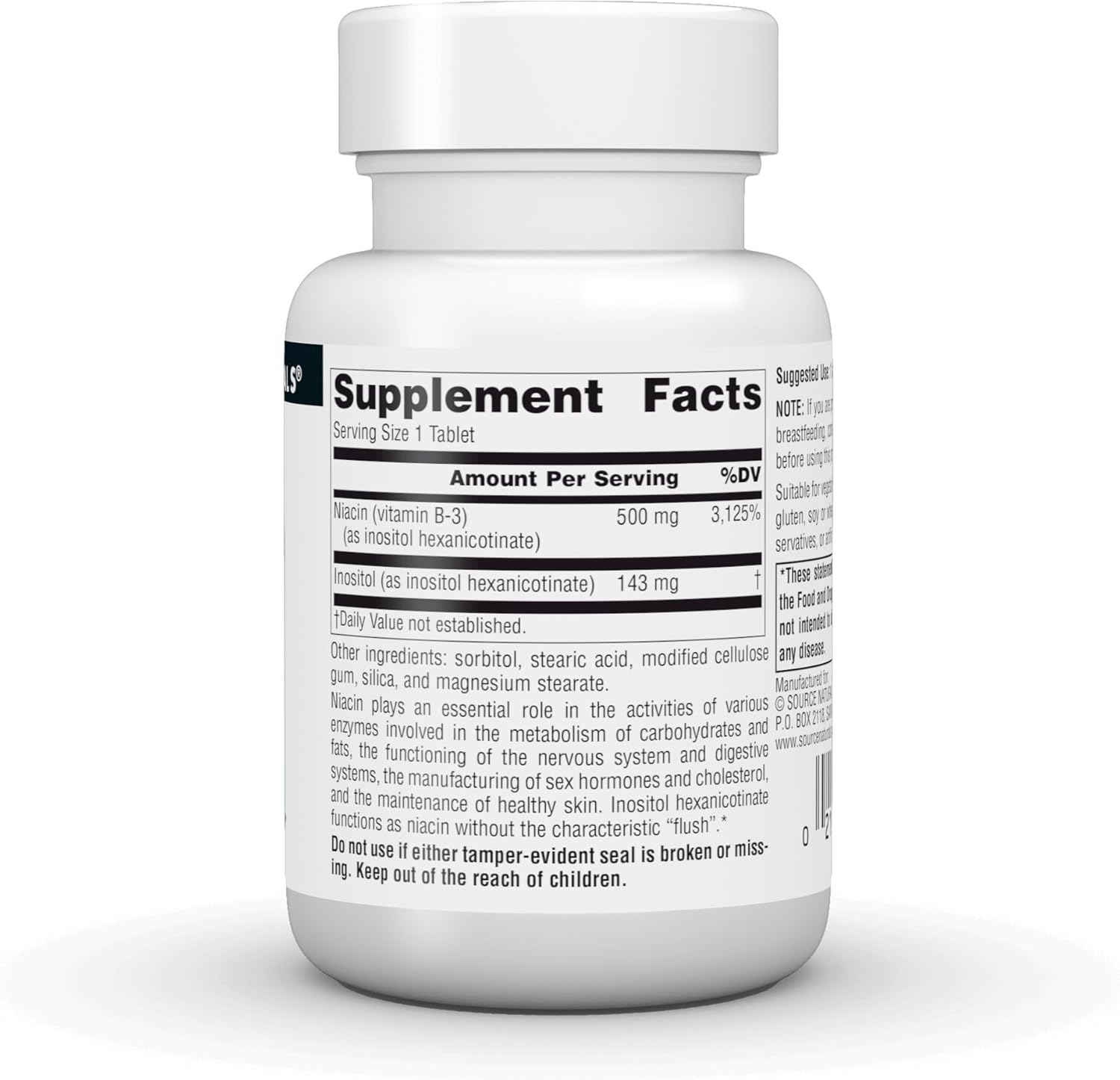 Source Naturals Niacina sin Rubor, 500 mg, 30 Comprimidos Vegetarianos