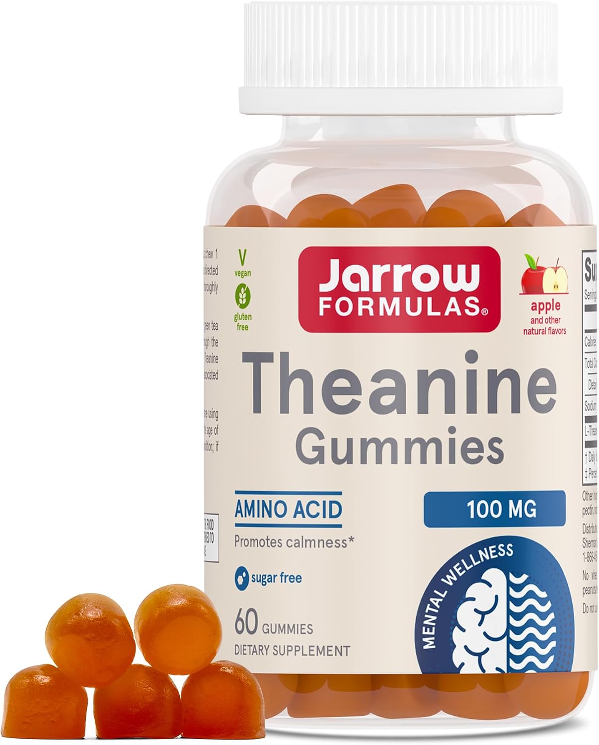 Jarrow Formulas L-Teanina 100 mg Gomitas, 60 gomitas sabor manzana
