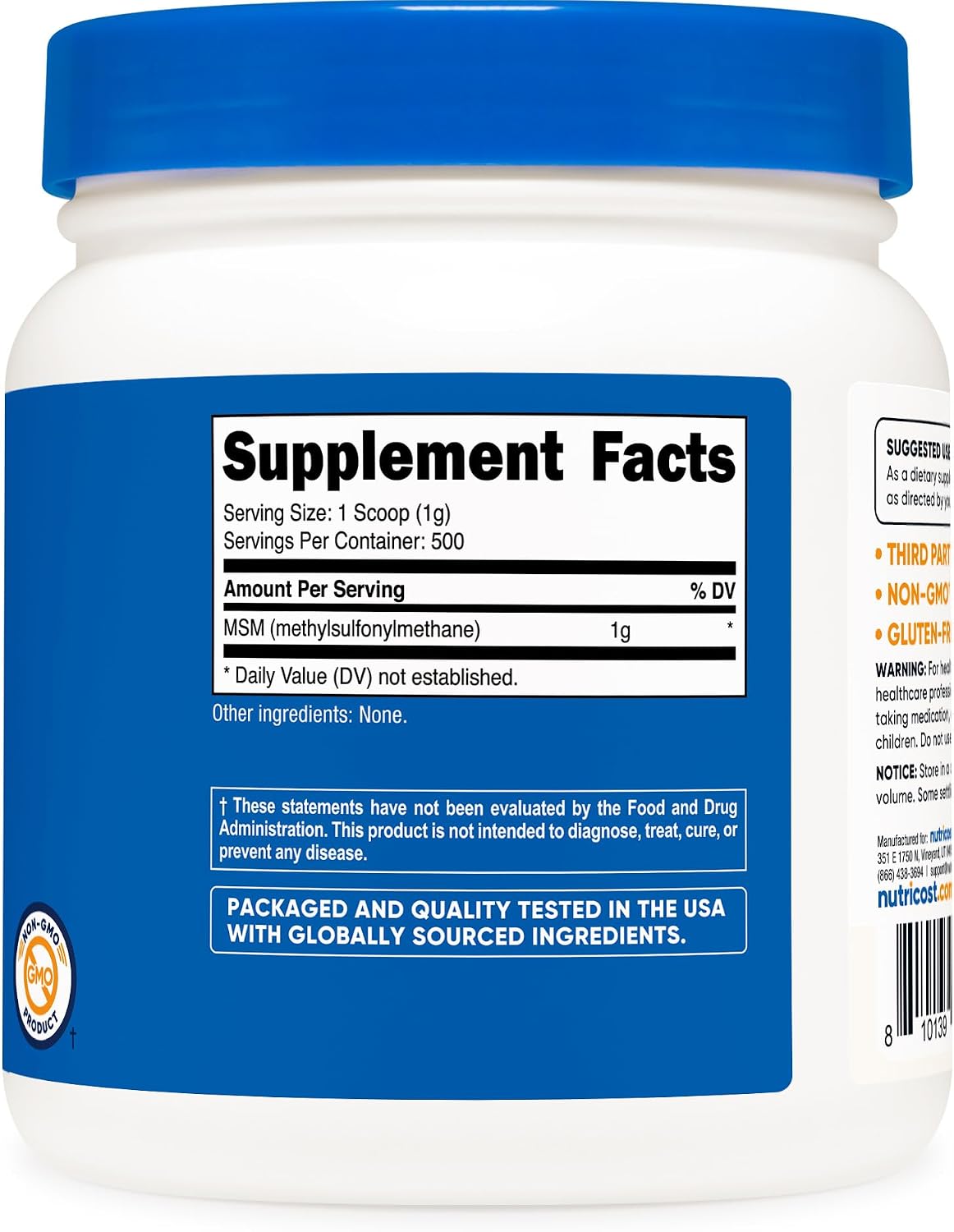 Nutricost MSM Puro en Polvo 500 Gramos (Metilsulfonilmetano)